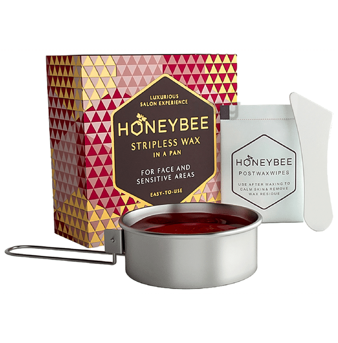Honey Bee Stripless Wax in a Pan(120gm), Post Wax Wipes 2 and Spatula