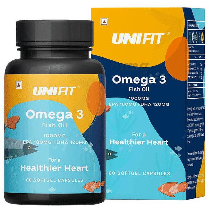 Unifit Omega 3 Fish Oil 1000mg Softgel Capsule with 180mg EPA & 120mg DHA for Healthy Heart, Eyes & Joints (60 Each)