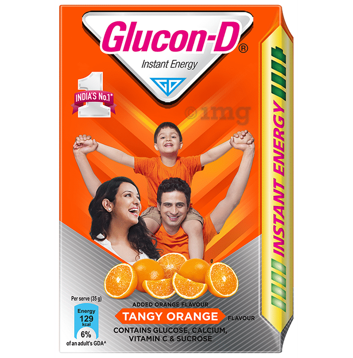Glucon-D with Glucose, Calcium, Vitamin C & Sucrose | Flavour Tangy Orange