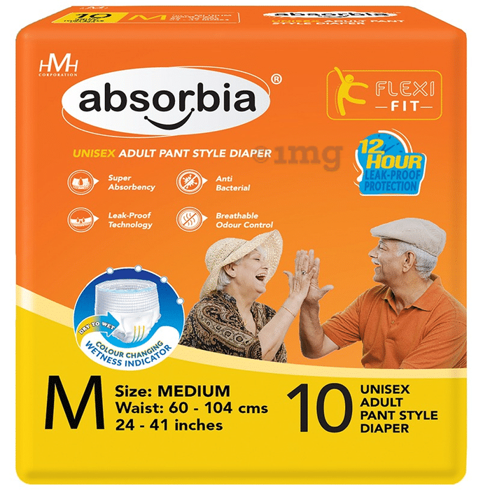 Absorbia Unisex Adult Pant Style Diaper 24-41 inches Medium