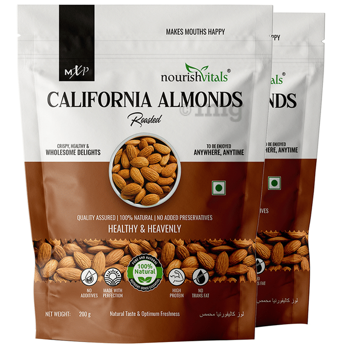 NourishVitals California Almonds (200gm Each) Roasted
