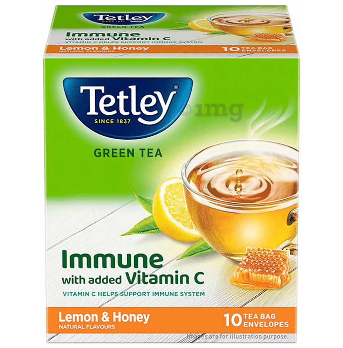 Tetley Green Tea Immune with added Vitamin C Tea Bag (1.3gm Each) Lemon & Honey
