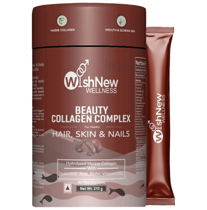 Wishnew Wellness Beauty Collagen Complex Sachet (10gm Each) for Healthy Hair, Skin and Nails with Hydrolysed Marine Collagen Hyaluronic Acid, Biotin & Vitamin C Coffee