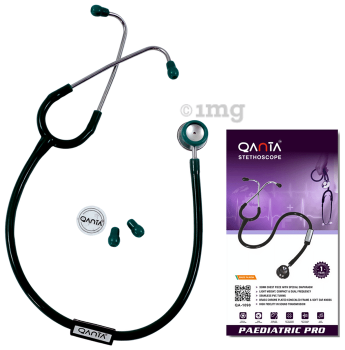 Qanta QA-1090 Paediatric Pro AL Pediatric Stethoscope With Aluminium Anodized Chest Piece Green