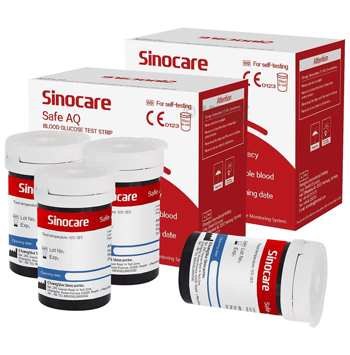 Sinocare Combo Pack of Safe AQ Blood Glucose Test 100 Strip & 100 Lancets