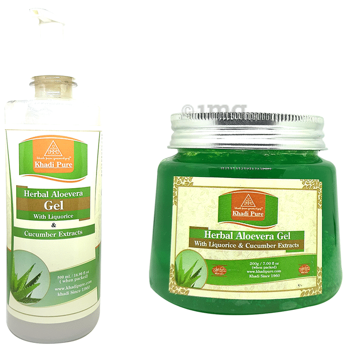 Khadi Pure Combo Pack of Herbal Aloevera Gel (500ml) & Herbal Aloevera Gel (200gm)