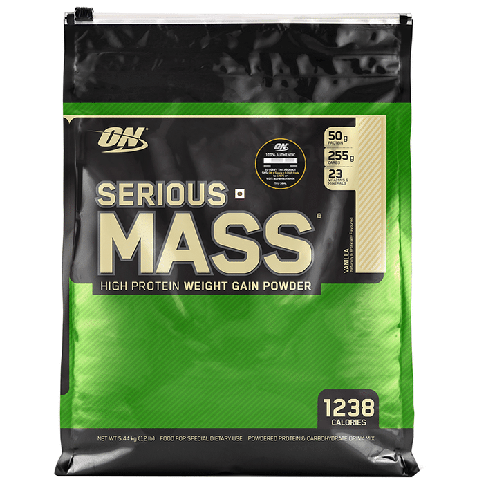 Optimum Nutrition (ON) Serious Mass High Protein for Weight Gain & Muscle Building | Flavour Powder Vanilla