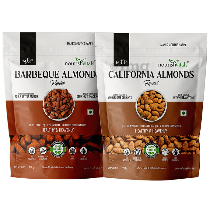 NourishVitals Combo Pack of Barbeque Almonds Roasted and California Almonds Roasted (200gm Each)
