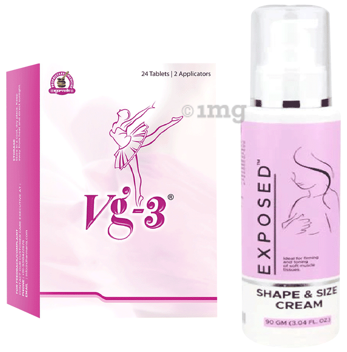 Vg-3 Combo Pack of Vg3 Vaginal Tablet (24) & Exposed Shape & Size Cream (90gm)