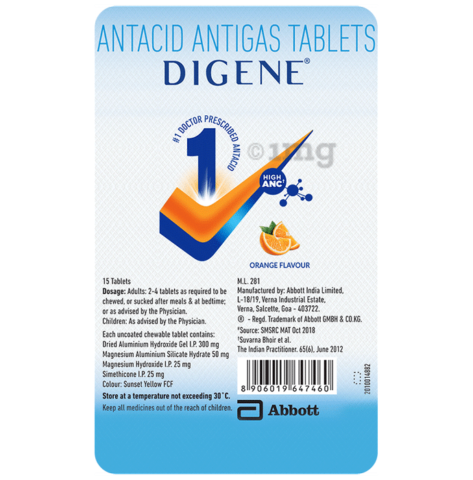 Digene Antacid Antigas Tablet | For Acidity & Gas Relief | Flavour Orange