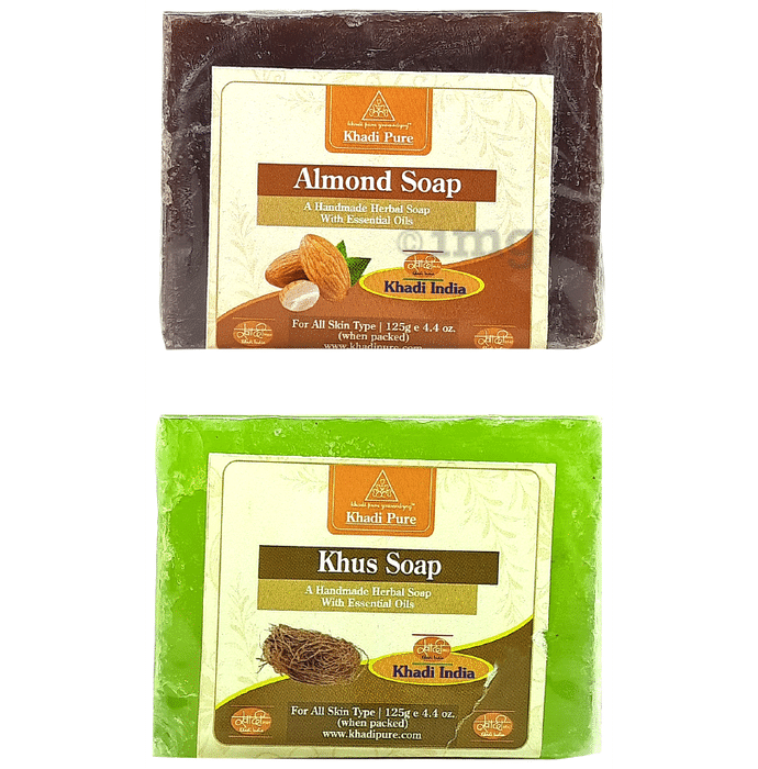Khadi Pure Combo Pack of Herbal Almond Soap & Khus Soap (125gm Each)