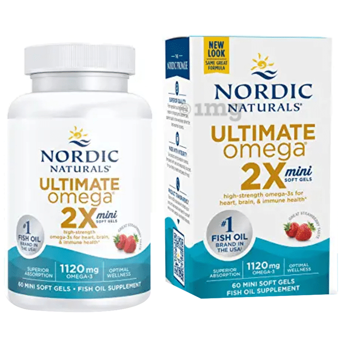 Nordic Naturals Ultimate Omega 2X 1120mg Mini Soft Gels for Heart, Brain and Immune Health Strawberry