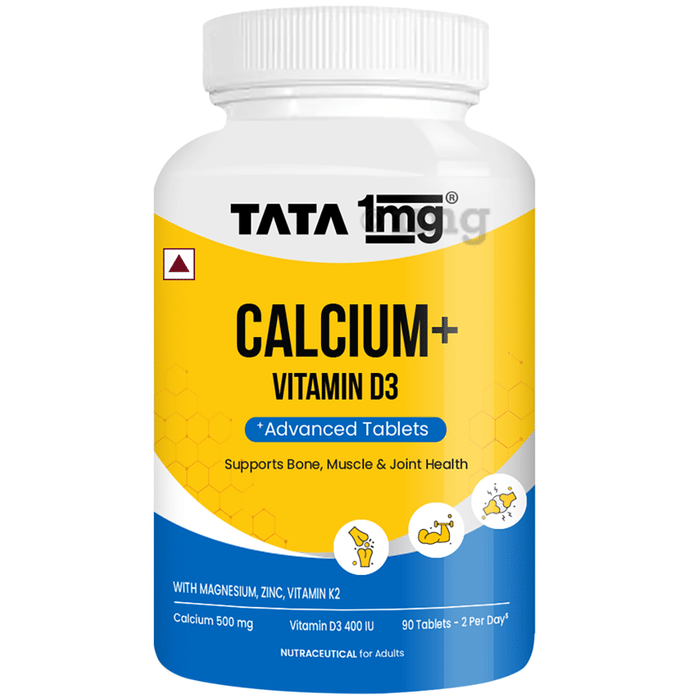 Calcium and Vitamin D3 Tablets with Zinc, Magnesium & Alfalfa | Citrate Malate Form | by Tata 1mg