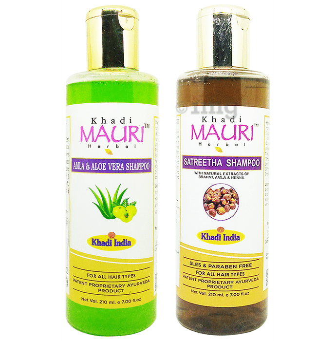 Khadi Mauri Herbal Combo Pack of Amla AloeVera & Satritha Shampoo (210ml Each)