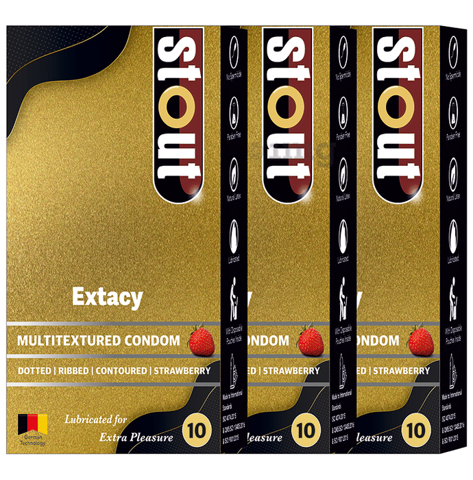 Stout Extacy Multitextured Condom (10 Each) Strawberry