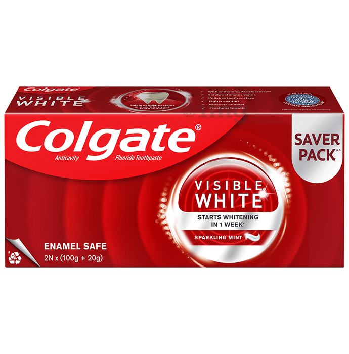 Colgate Visible White Toothpaste | Teeth Whitening Starts in 1 Week | (120gm Each)