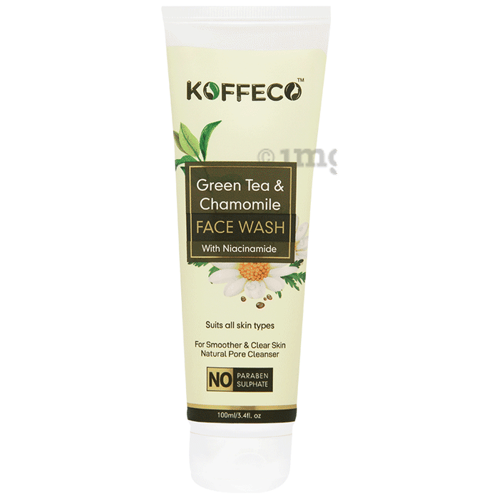 Koffeco Green Tea & Chamomile Face Wash  With Niacinamide, Aloe vera, Olive Oil, Tea Tree Oil
