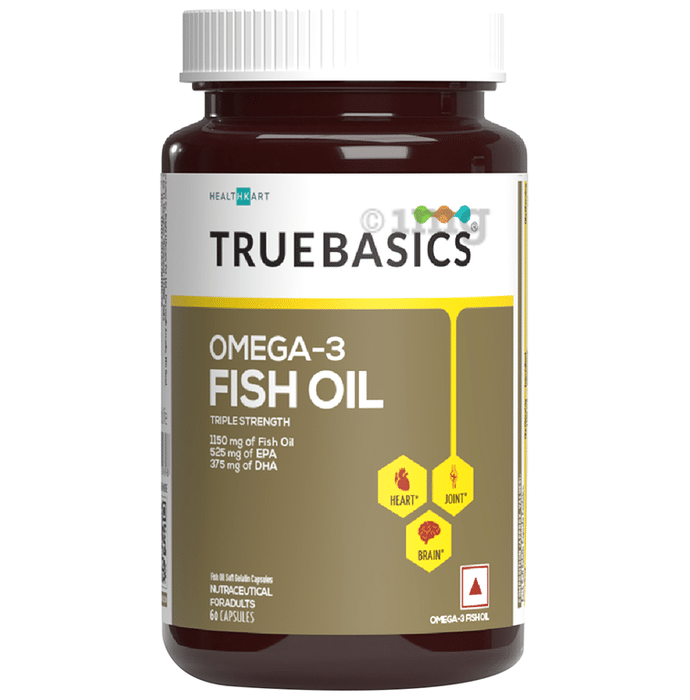 TrueBasics Omega 3 Triple Strength Fish Oil | for Brain, Heart & Joints | Soft Gelatin Capsule