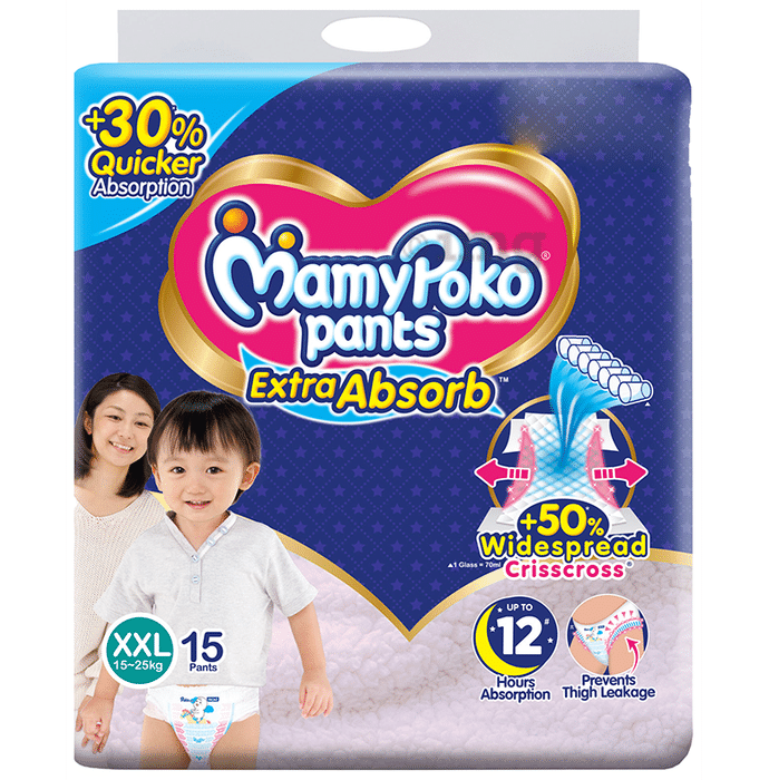 MamyPoko Extra Absorb Diaper Pants | For Up To 12 Hours Absorption | Size +30% Quicker Absorption XXL