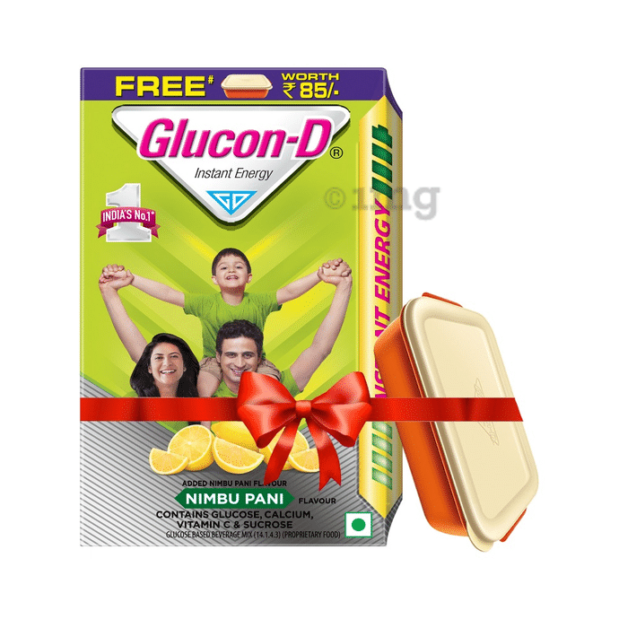 Glucon-D with Glucose, Calcium, Vitamin C & Sucrose | Nutrition Booster Nimbu Pani with Free Container