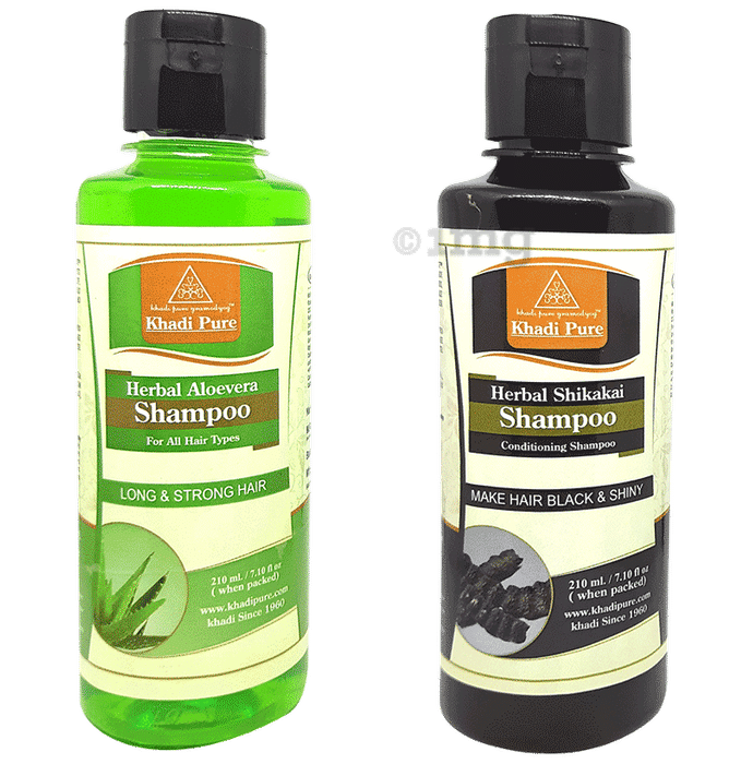 Khadi Pure Combo Pack of Aloevera Shampoo & Herbal Shikakai Shampoo (210ml Each)