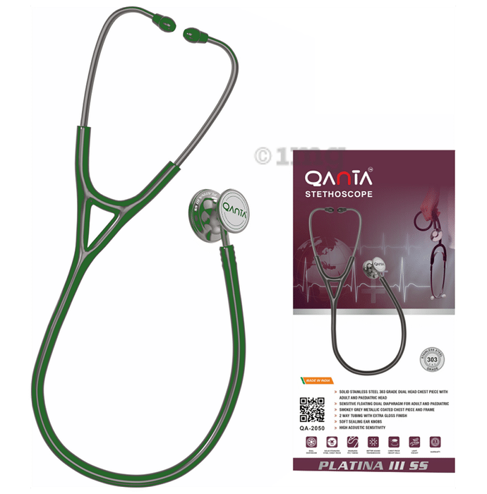 Qanta QA-2050 PLATINA III SS Smokey Grey Finish, Stainless Steel Stethoscope Green