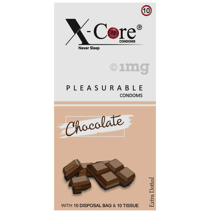X-Core Extra Dotted Pleasurable Condom with 10 Disposable Bag & 10 Tissue Chocolate