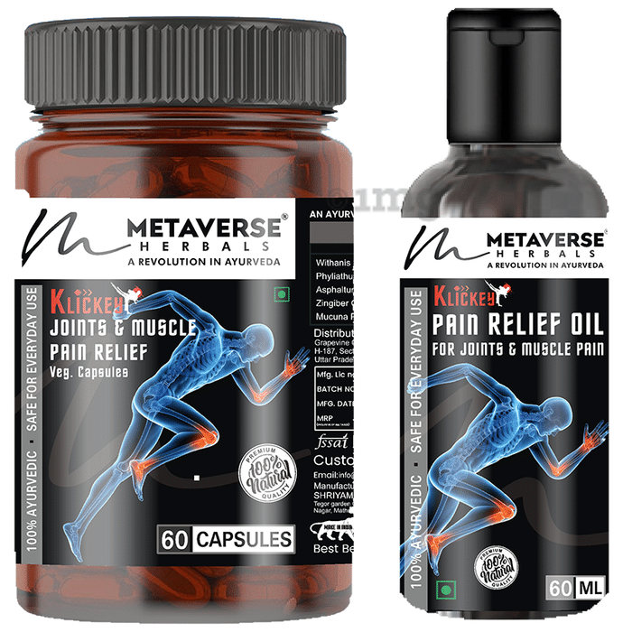 Metaverse Herbals Combo Pack of Klickey Pain Relief Veg Capsule 60 & Oil 60ml