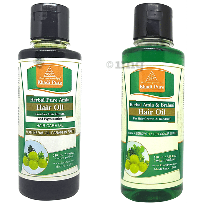 Khadi Pure Combo Pack of Herbal Pure Amla & Brahmi Hair Oil & Herbal Pure Amla Hair Oil (210ml Each)