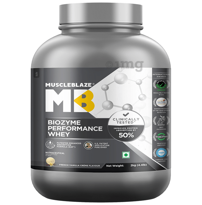 MuscleBlaze Biozyme Performance Whey Protein | For Muscle Gain | Improves Protein Absorption | Nutrition Care Powder French Vanilla Creme