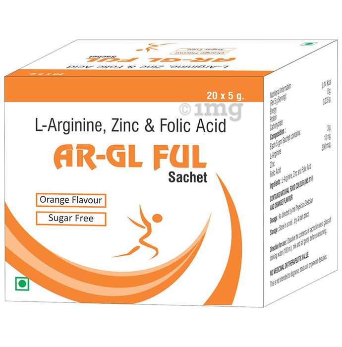 AR-GL FUL L-Arginine, Zinc & Folic Acid Sachet | Sugar-Free | Flavour Orange