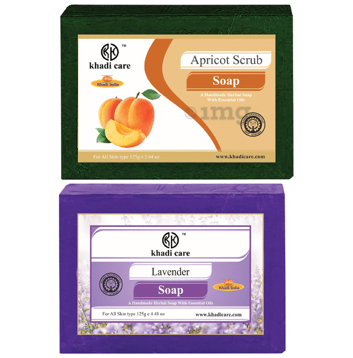 Khadi Care Combo Pack of Herbal Apricot Scrub Soap & Lavender Soap (125gm Each)