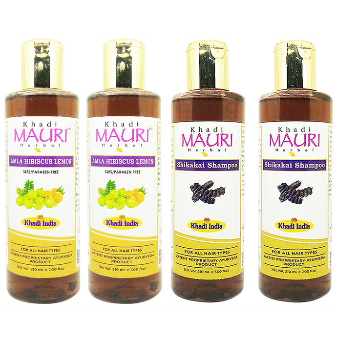 Khadi Mauri Herbal Combo Pack of Amla Hibiscus Lemon & Shikakai Shampoo (210ml Each)