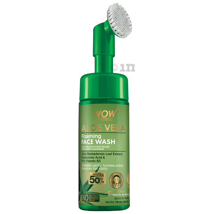 WOW Skin Science Face Wash Aloevera Foaming with Built-In Face Brush