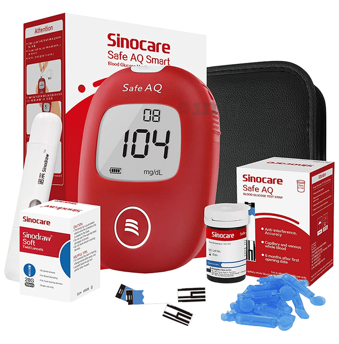 Sinocare Safe AQ Smart Glucometer Blood Glucose Monitoring Kit with 25 Test Strips