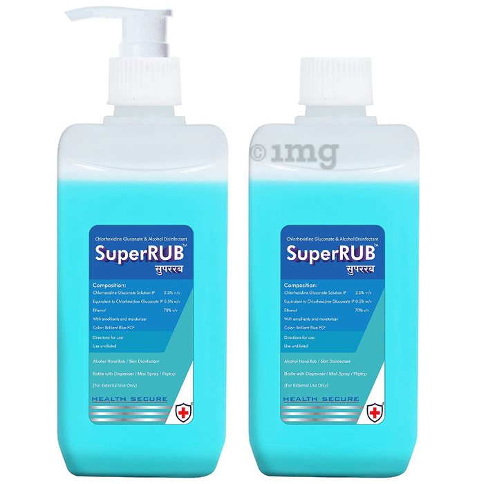 Super Rub Combo Pack of Alcohol Hand Rub Sanitizer 500ml with Refill Pack 500ml