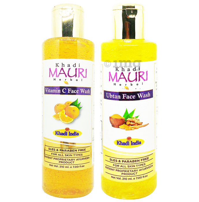 Khadi Mauri Herbal Combo Pack of Ubtan & Vitamin C Face Wash (210ml Each)