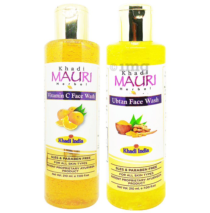 Khadi Mauri Herbal Combo Pack of Ubtan & Vitamin C Face Wash (210ml