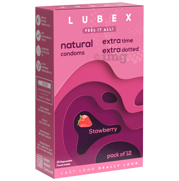 Lubex Long Lasting Condom with Disposable Bags Strawberry