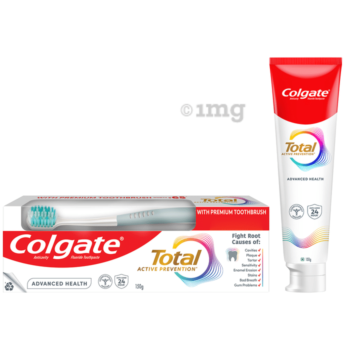 Colgate Total Toothpaste (150gm Each) Advanced Health with a Premium Soft Toothbrush