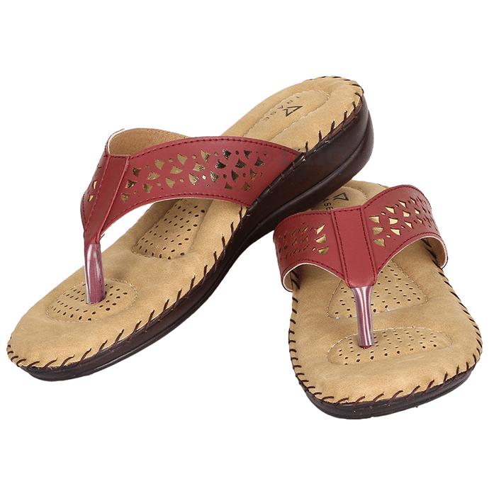 Trase Doctor Ortho Slippers for Women & Girls Light weight, Soft Footbed with Flip Flops 7 UK Cherry & Gold