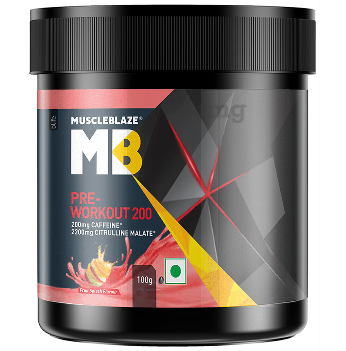 MuscleBlaze Pre-Workout 200 | For Enhanced Pump, Energy & Focus | Flavour Fruit Splash