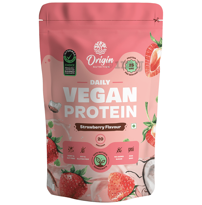 Origin Nutrition Daily Vegan Protein for Digestion, Weight, Heart & Muscles | Flavour Powder Strawberry