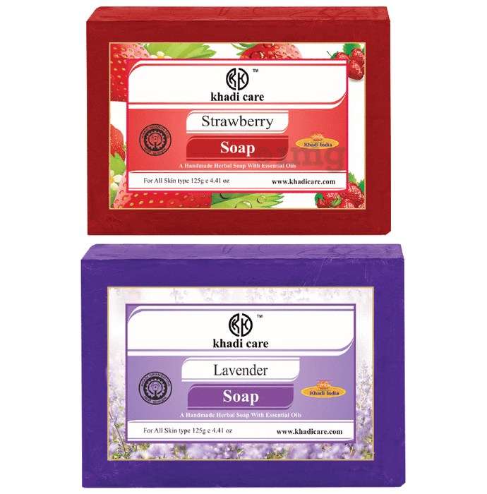 Khadi Care Combo Pack of Herbal Strawberry Soap & Lavender Soap (125gm Each)