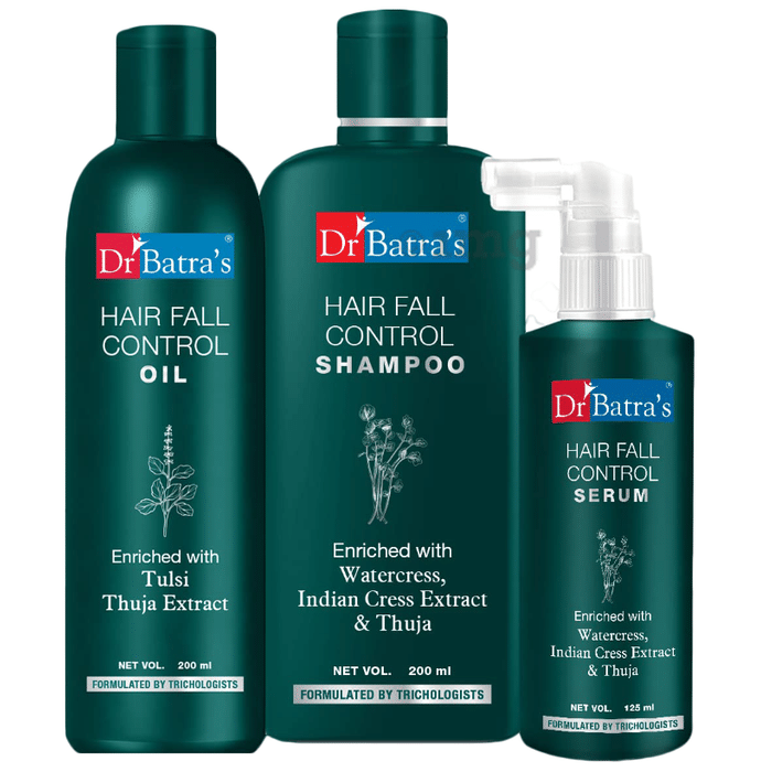 Dr Batra's Combo Pack of Hair Fall Control Serum 125ml, Hair Fall Control Shampoo 200ml and Hair Fall Control Oil 200ml
