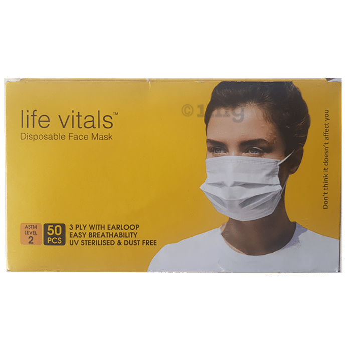 Life Vitals 3 Ply with Earloop Disposable Face Mask Free Size Blue