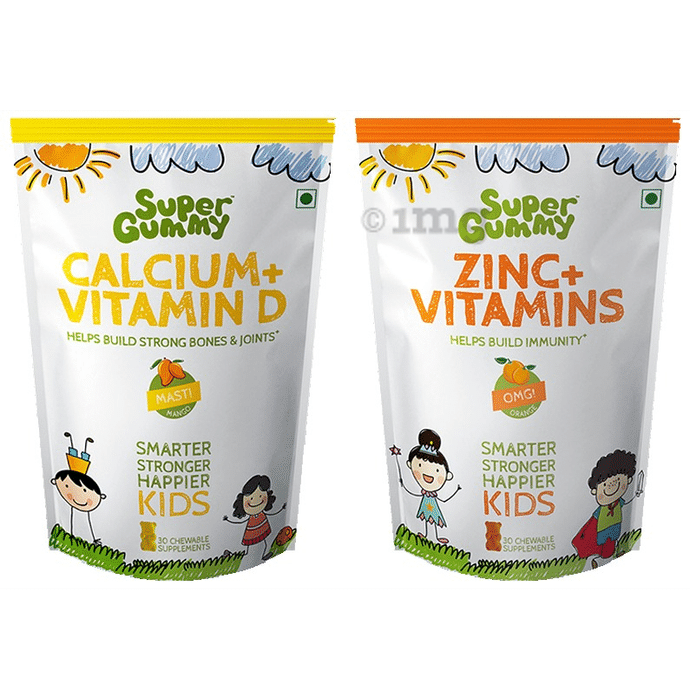 Super Gummy Combo Pack of Calcium+Vitamin D Gummies Masti Mango & Zinc+Vitamins Gummies OMG Orange (30 Each)