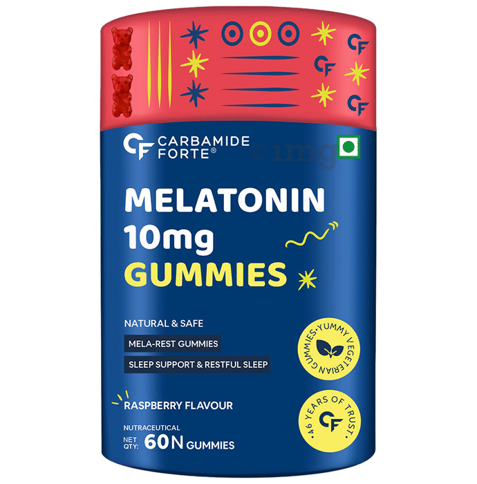 Carbamide Forte Melatonin 10mg | Veg Gummies for Sleep Support | Flavour Raspberry
