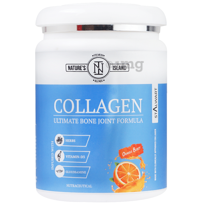 Nature's Island Collagen Ultimate Bone Joint Formula | With Vitamin D3 & Glucosamine | Flavour Orange Burst