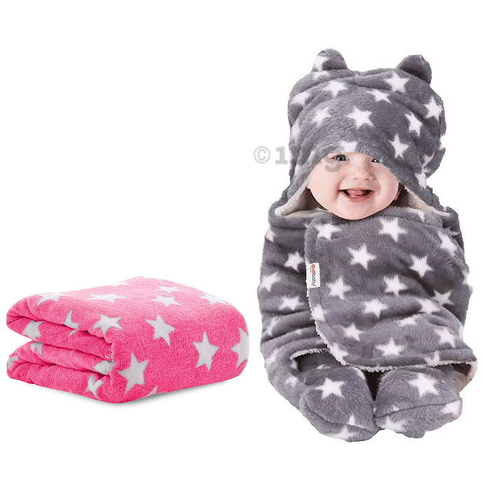 Oyo Baby Blanket Wrapper for New Born Baby Pink & Grey